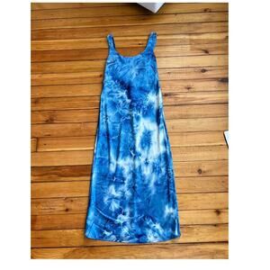 TOPSHOP blue tie-dye satin silky midi dress US2